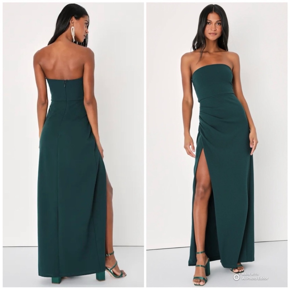 Lulus Foxy Emerald Green Strapless Maxi Dress - Size Medium Evening Formal Slit